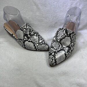 Snakeskin Print Slip-on Mules Black White Gray 6.5 Slides Flats